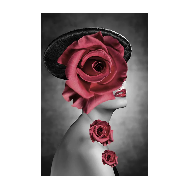 

Modern Fashion Poster Picture Flower Bird Plant Canvas Wall Art Rose Girl Living Room Home Decoration Painting Frameless