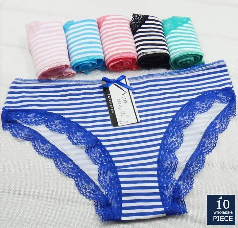 

Alyowangyina 1-12 pcs/lot Selling underwear fashion striped printed Cotton women's briefs sexy low-waist panties briefs 89043