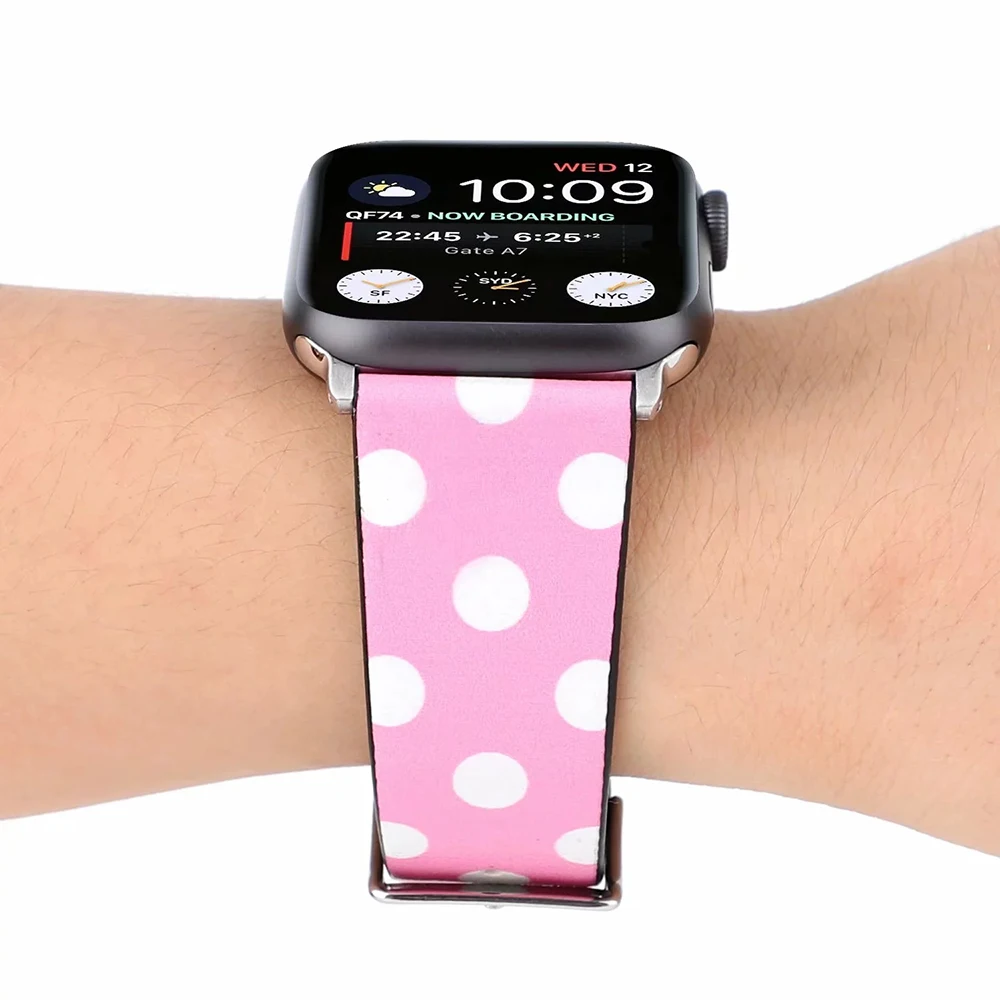 UEBN кожаный ремешок для наручных часов Apple Watch серии 1/2/3/4 ремень с Микки-Маусом Мышь «Минни Маус» с принтом в виде персонажей из мультфильма для наручных часов iWatch, 44 мм 40 мм, 38 мм, 42 мм, ремешок для часов
