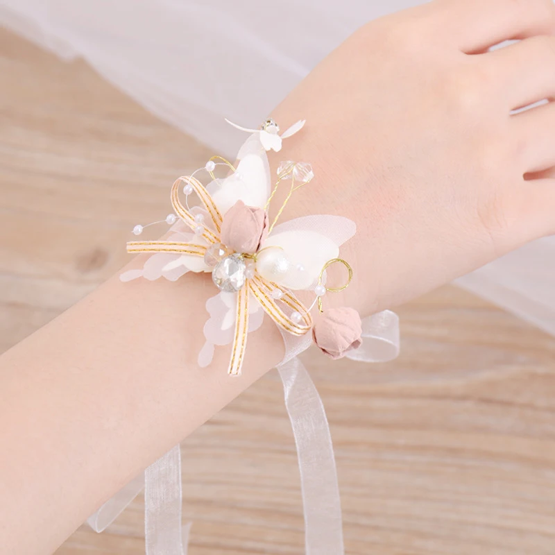 Корсажный браслет с искусственным жемчугом и бабочкой тканевые цветы на