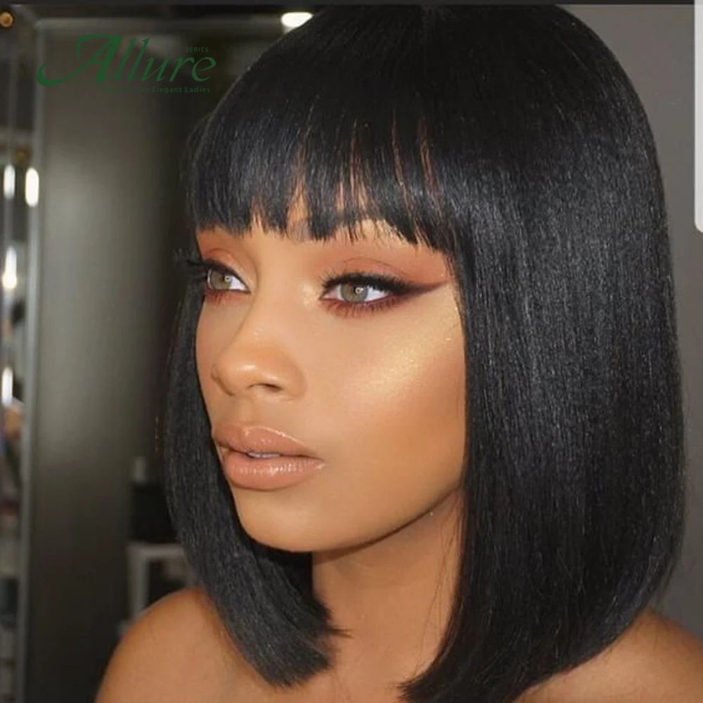 Прямой парик Боб с челкой из человеческих волос для черных женщин короткие