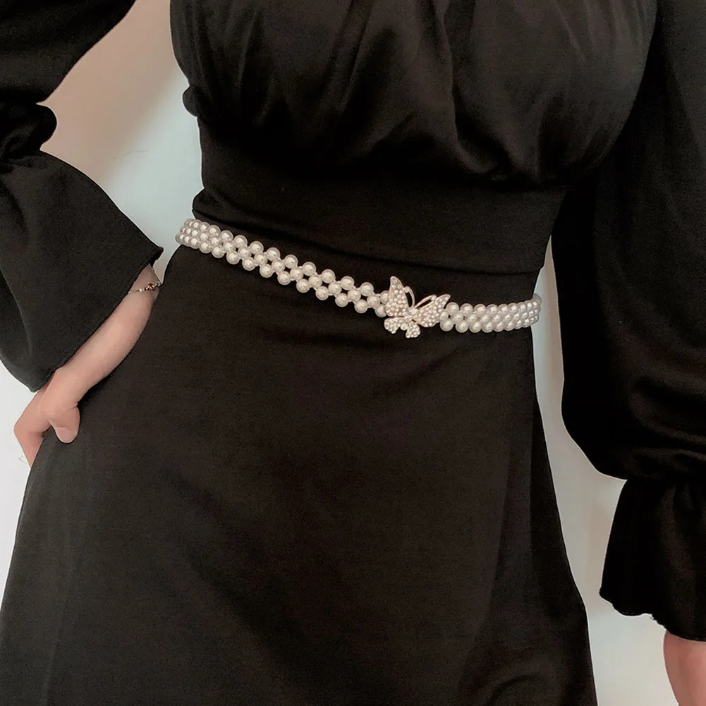 

Elegant Pearl Waist Chain Women Dress Butterfly Pendant Streetwear Pants Waistband Belt Chain Clothing Accessories Jewelry