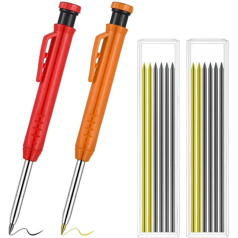 

2 Pieces Carpenter Pencil With Sharpener And 12 Pieces Leads Mechanical Pencils For Wood Flooring Marker Carpenters