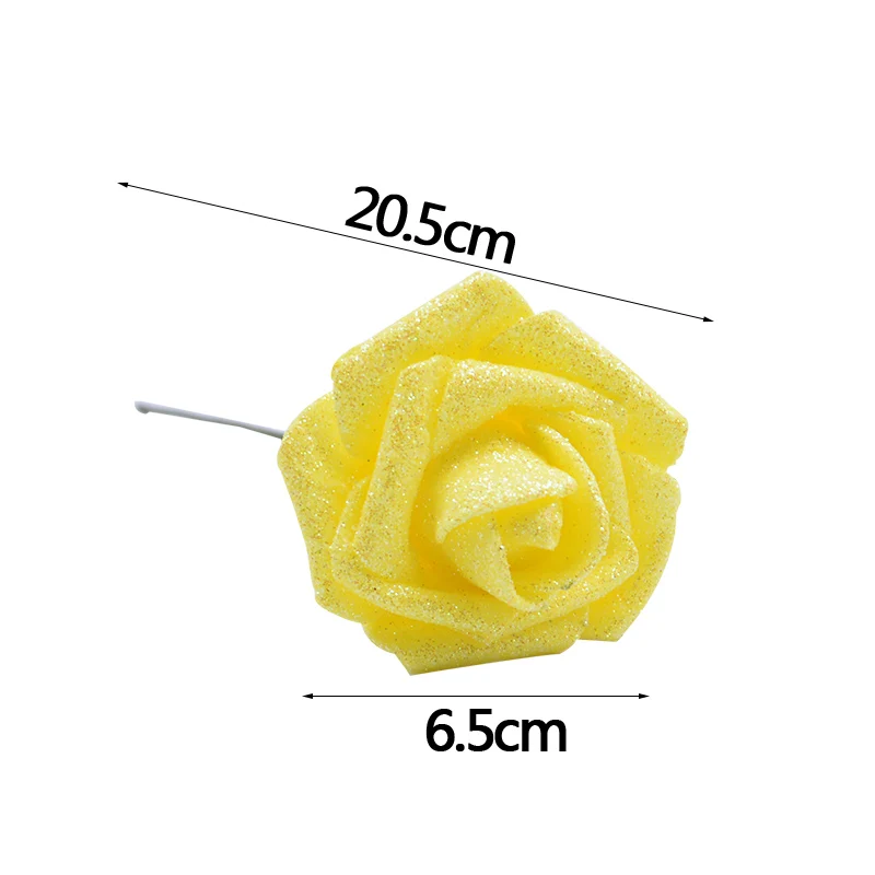 6.5cm yellow 5/10/20 штук 6 см цвета: золотистый, серебристый цветок розы с блестками пена Искусственный цветок розы Букет самодельный венок декоративные рождественские Свадебные украшения - Цвет: 6.5cm yellow