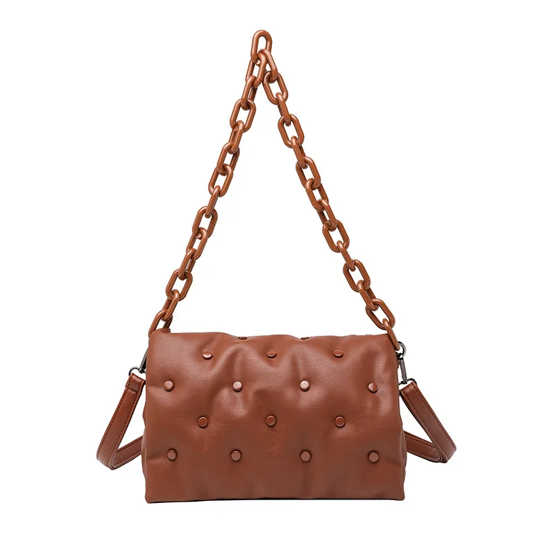 

SWDF Brand Women's Shoulder Bags 2021 Chain Ladies Crossbody bags pu Lady Purses and Handbag Fashion rivets Women Clutch Bags