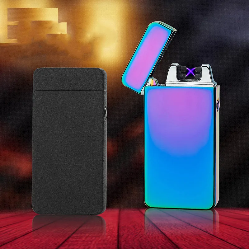 Новая Металлическая двойная дуговая usb зарядка Зажигалка импульсная ветрозащитная электрическая сигарета зажигалка для сигар беспламенная перезаряжаемая Зажигалка плазменная