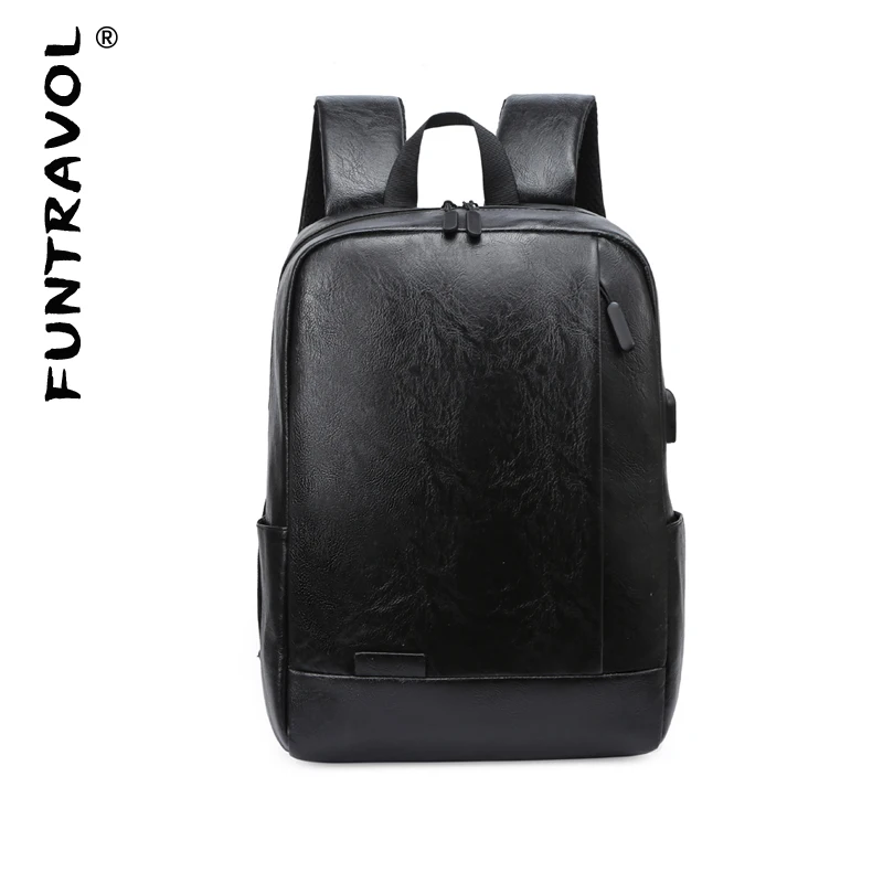 

Fashion Simple Travel Backpack with USB Charging Port for Youth Large Capacity PU Leather School Bag
