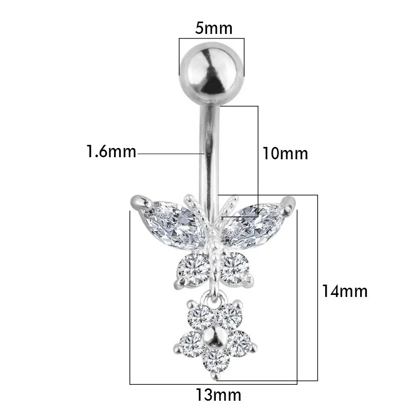 

New Fashion Butterfly Zircon Belly Piercing High Quality Surgical Steel Navel Piercing Belly Button Rings Body Jewelry