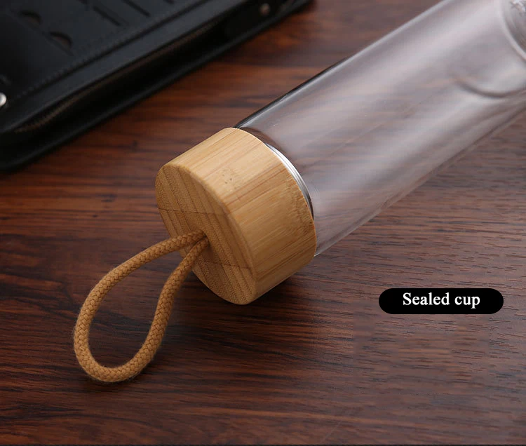 400ml 500ml High Quality Glass Water Bottles Bamboo Lid With Rope Drink Bottled For Beverages Outdoor Brief Portable Tea bottle