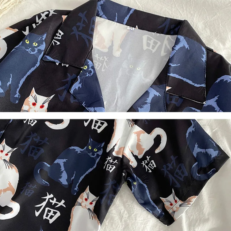 

Blouses Shirts Women Printing Notched Thin Breathable Single Breasted Loose Large Size 3XL Casual Womens Harajuku Daily Chic BF