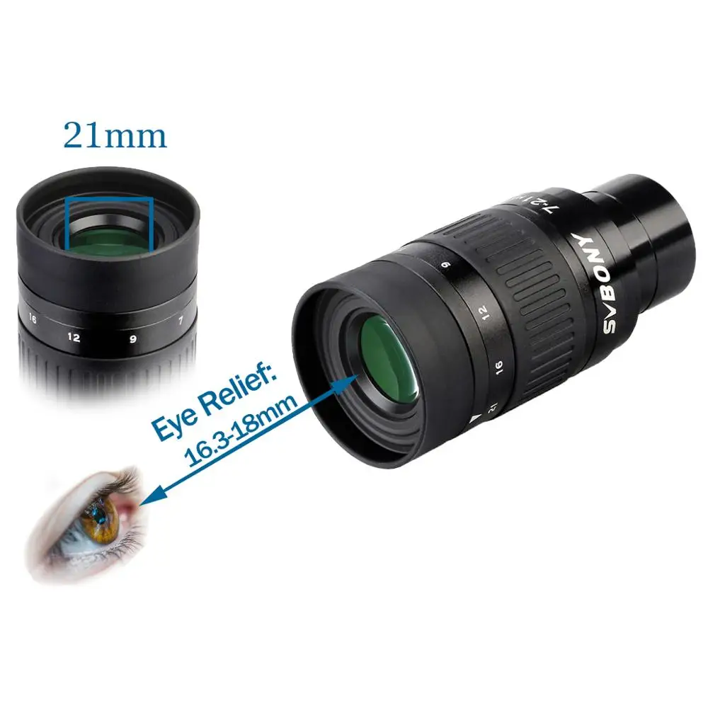 SVBONY Zoom Telescope Eyepiece 1.25''  7mm to 21mme Fully Multi-Coated  6-Elem 4-Group Optical Continuous Zooming SV135