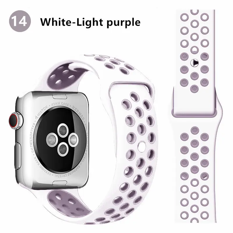 white light purple Ремешок для apple watch band 44 мм 40 мм apple watch 5 4 3 2 iwatch band 42 мм 38 мм спортивный силиконовый браслет correa аксессуары для часов - Цвет ремешка: white light purple