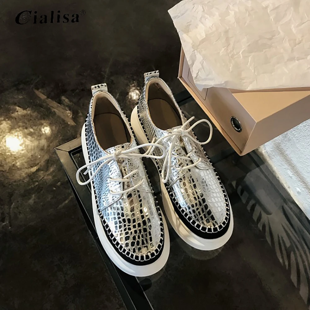 

Женская Повседневная обувь Kanseet из натуральной кожи, на платформе, на высоком каблуке, на танкетке, новый дизайн, весна-осень