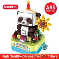 moc creative rotating music box anime figures animals panda bear model building blocks bricks diy toys for children xmas gifts