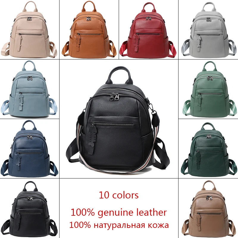 Women's Backpack 100% Genuine Cow Leather Designer Rucksack Vintage Female Shoulder School Bags Travel Ladies Bagpack For Girls |