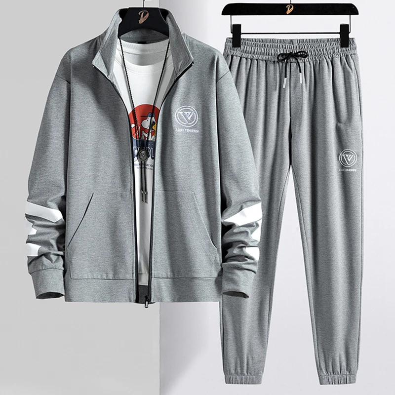 

Brand New 2021 Fashion Black Grey Tracksuit Men Plus Size Zipper Hoodie+Pants 2 Piece Men's Sets Streetwear Casual Sweat Suits