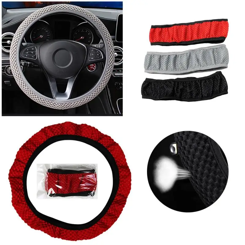 

Skidproof Durable Car Steering Wheel Cover Sandwich Fabric Handmade Breathable Fiber Leather Protector Car Accessories Hot Sale