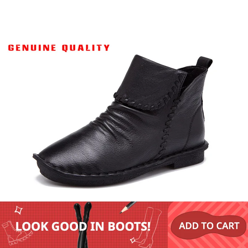 

Krasovki 2021 Genuine Leather Fashion slip on Handmade Round Toes Low Heel Ankle Boots autumn winter snow boots Women Boots