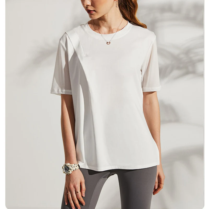 Loose Sport Shirt Fitness Seamless Crop Top Yoga Tank Workout Tops Sports Bra For Women Gym Running T shirt Activewear Shirts | Спорт и