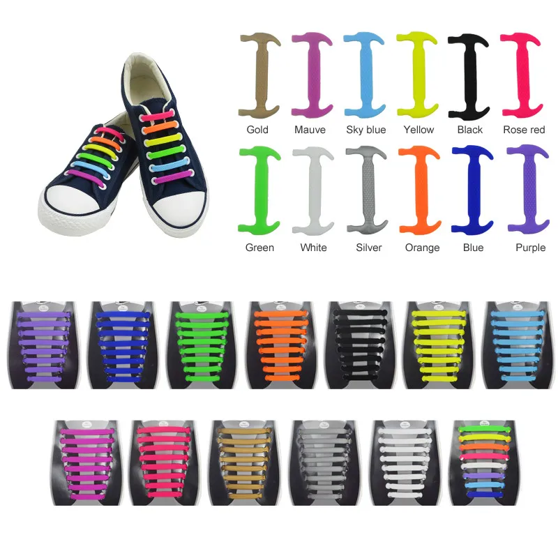 

12Piece / Set Shoelaces without Ties Athletic RunningTie Elastic Silicone Shoelaces for Sneakers Zapatillas Shoe Lace Rubber