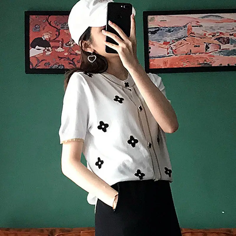 

Flower Short Sleeve Women's Cotton 2021 T-shirt Women's T-shirt Loose Foreign Style Large Size Thin