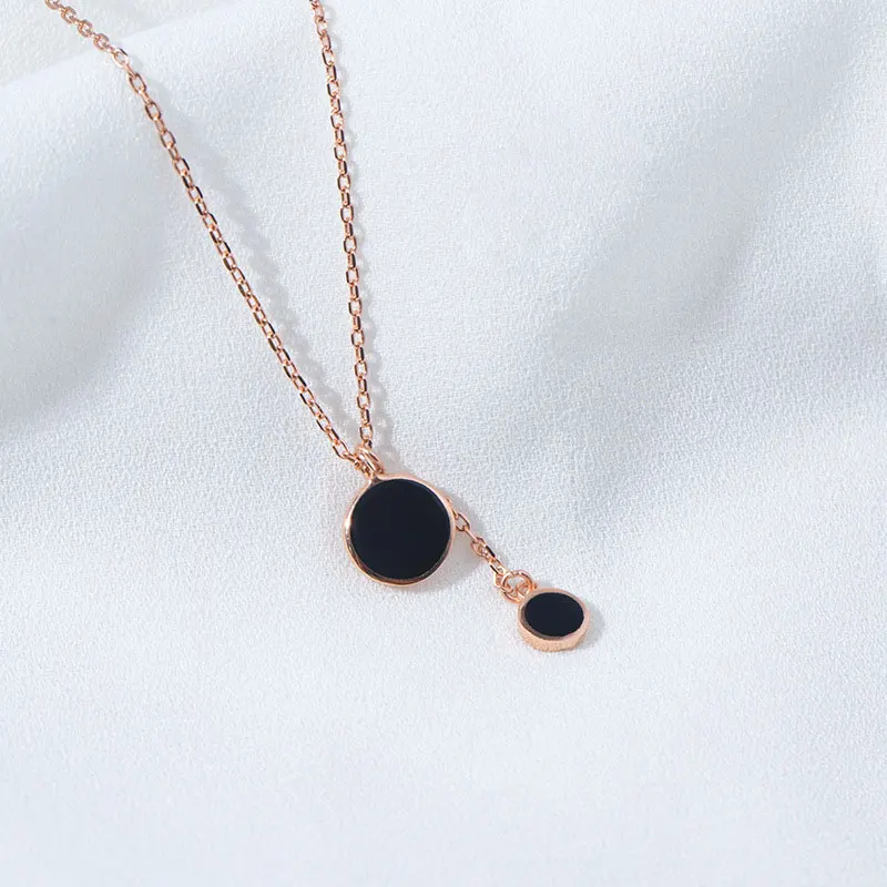 

925 Sterling Silver Black Round Necklace Simple Creative Pendant Female Short Clavicle Chain Ladies Vintage High Jewelry Gift