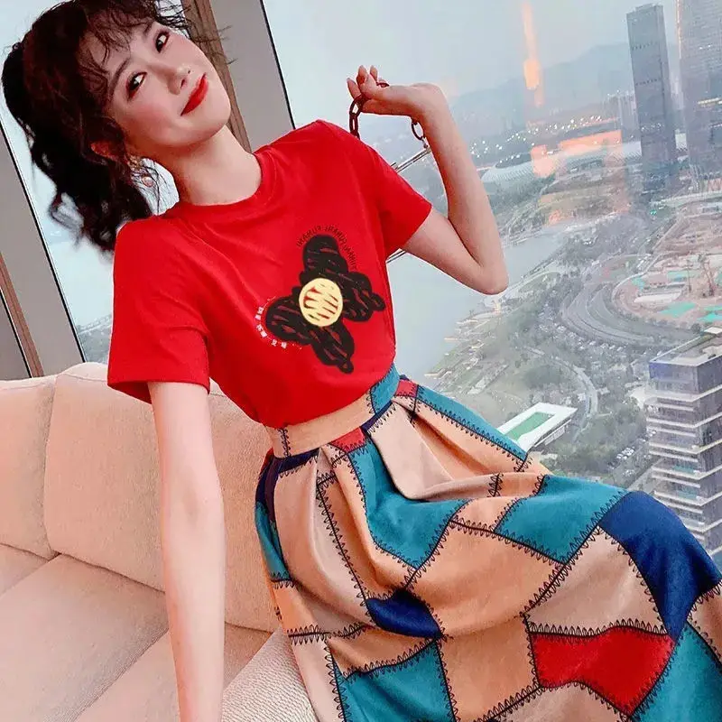 Милое Платье 2021 летняя мода маленькая милая рубашка с принтом и юбка комплект из