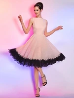 a line cute cocktail party dress 2021 boat neck sleeveless knee length chiffon homecoming wear corded lace prom gowns