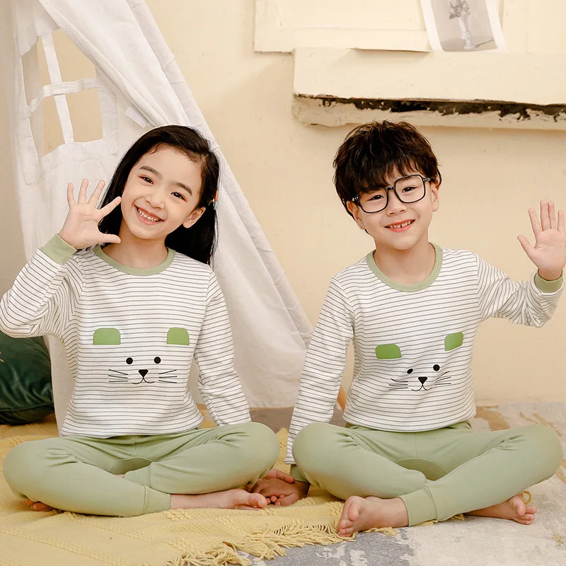Boys Girls Pajamas Autumn Winter Long sleeves Children's Clothing Set Sleepwear Cotton Pyjamas Sets For Kids 2 4 6 8 10 12 Years