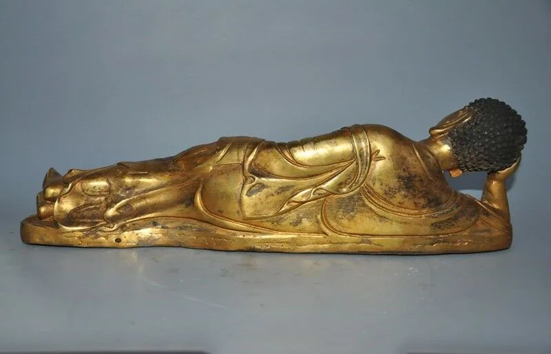 

wedding decoration 16"Tibet Temple Bronze gilt Sakyamuni Amitabha Shakyamuni Sleeping Buddha Statue