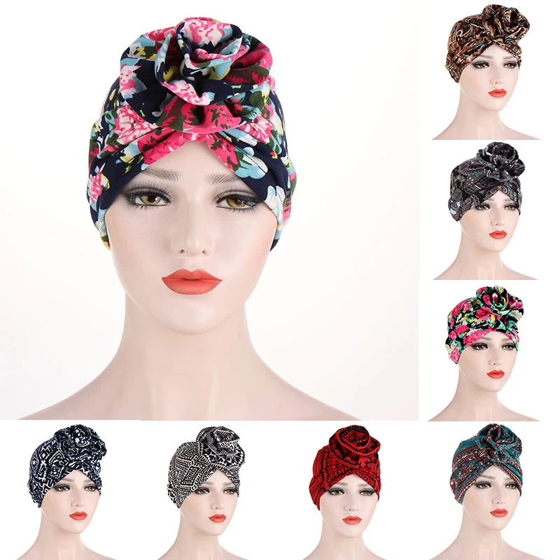 Тюрбан с цветочным принтом шапка мусульманский большой цветок Женская индийская