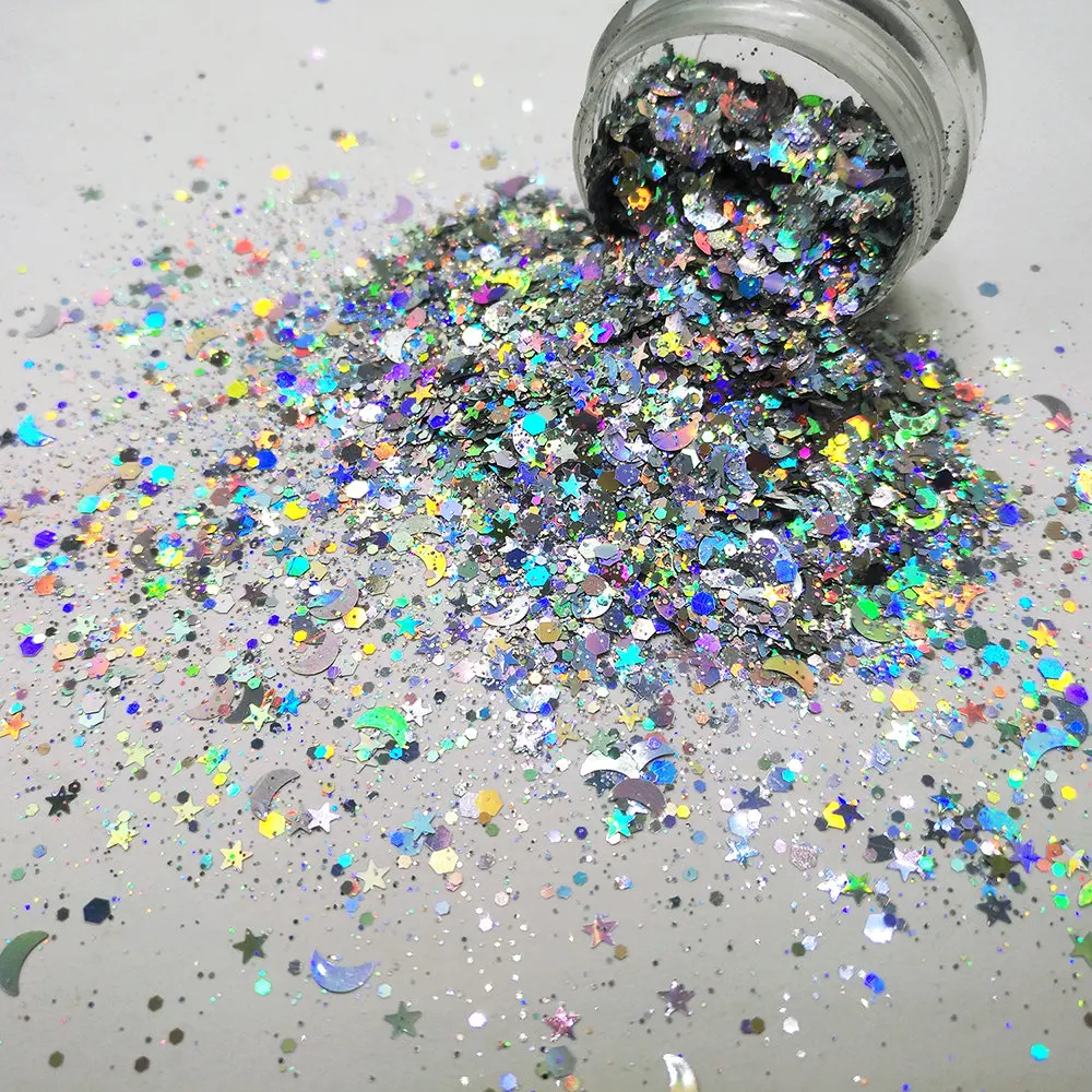 Ассорти лазерным вырезами Серебристые блестящие хлопья гвоздь искусственные