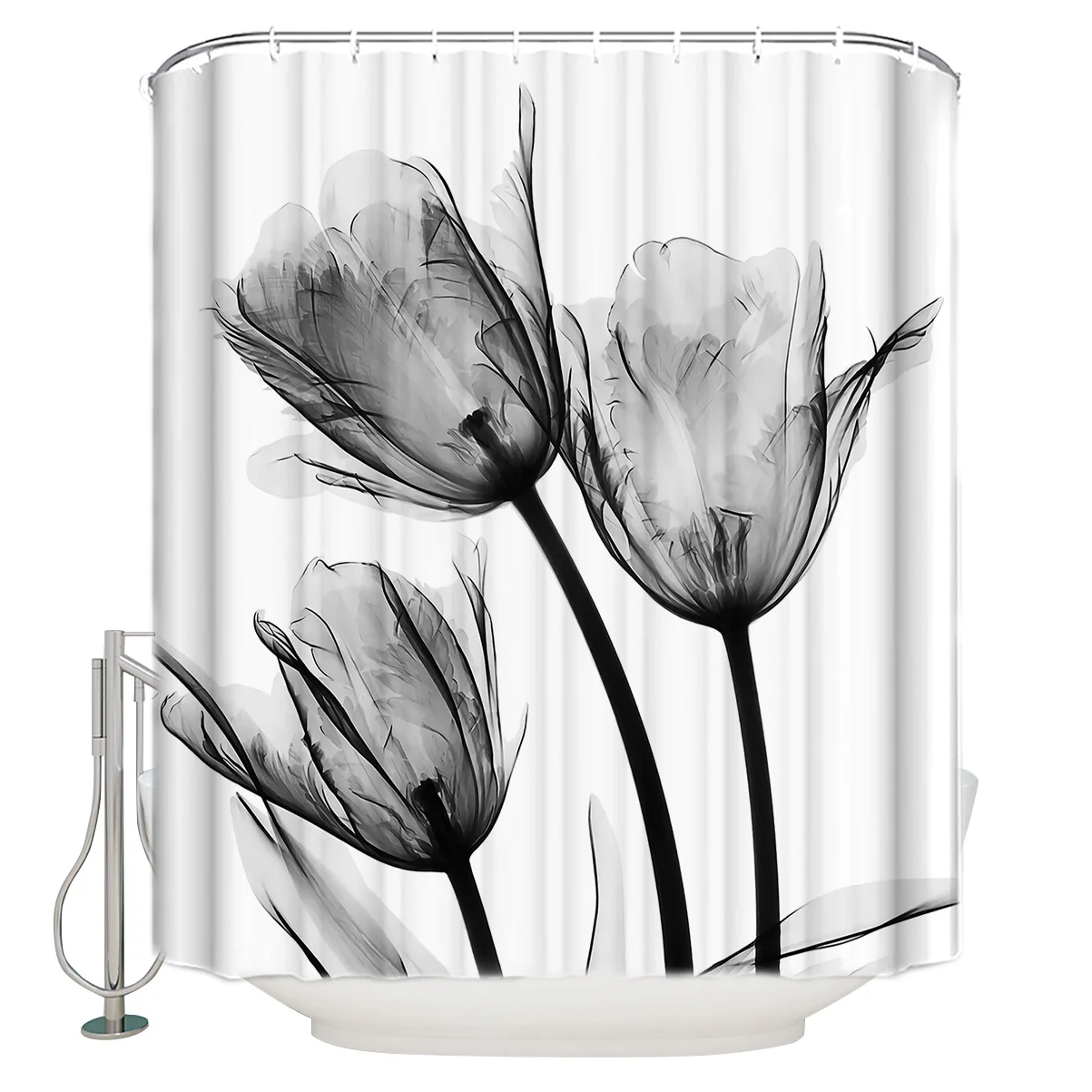 Занавеска для душа в виде цветка тюльпана серого цвета ванной и ванны очень