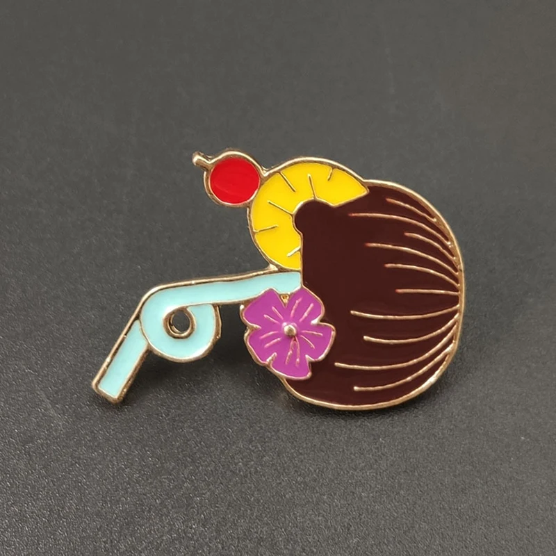 

New Fashion Fruit Juice Pins Straw Beverage Brooch Shirt Bag Lapel Badge Enamel Pin for Gift