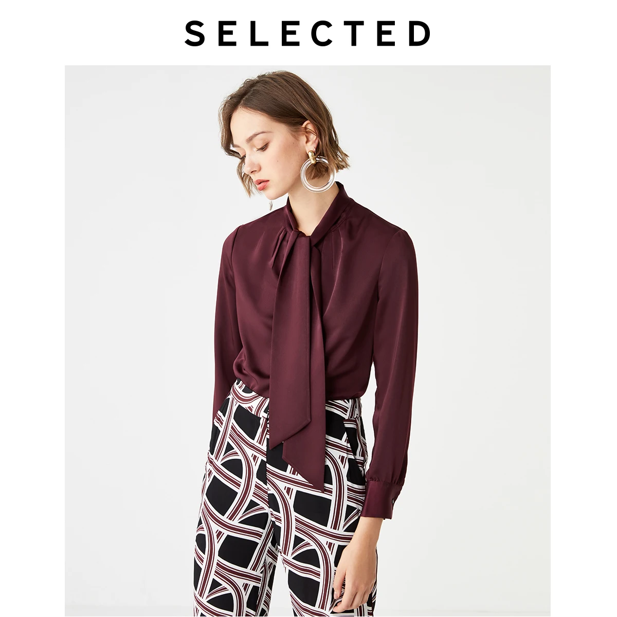 

SELECTED Women's Lace-up New Long-sleeved Chiffon Commute Shirt S|419451503