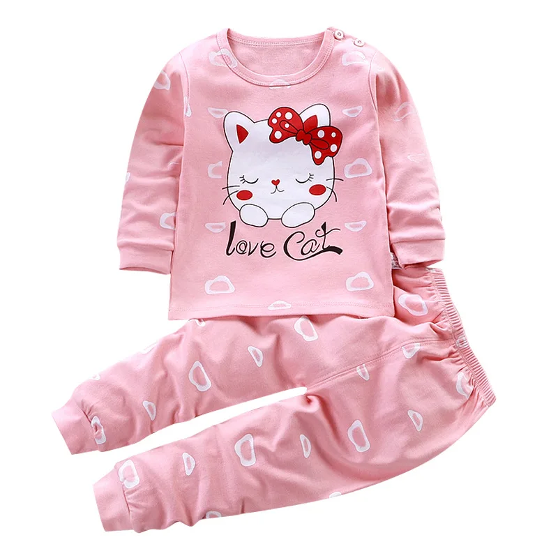 Conjuntos de pijama de algod&oacute;n para ni&ntilde;os y ni&ntilde;as, camisetas con estampado de dibujos animados y cuello redondo, pantalones, ropa de oto&ntilde;o, novedad de 2021-2