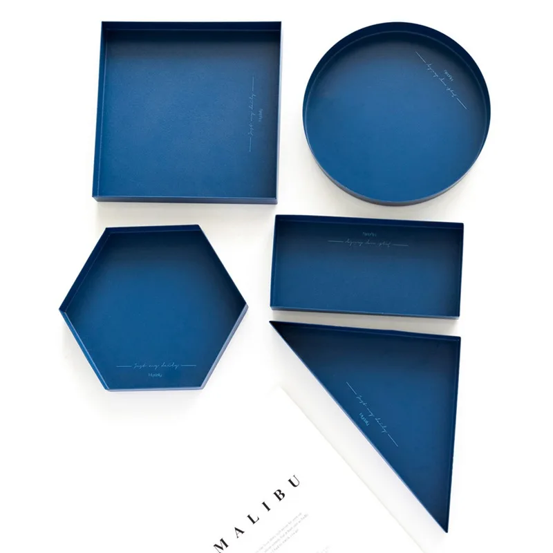 

Metal Storage Tray Fashion Blue Jewelry Display Tray Stainless Steel Plate For Fruit Snacks for Cookies Candy Home Dining Table