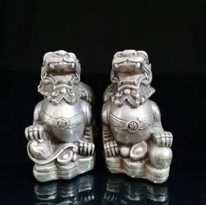 China White copper mythical wild animal wealth crafts statue A pair