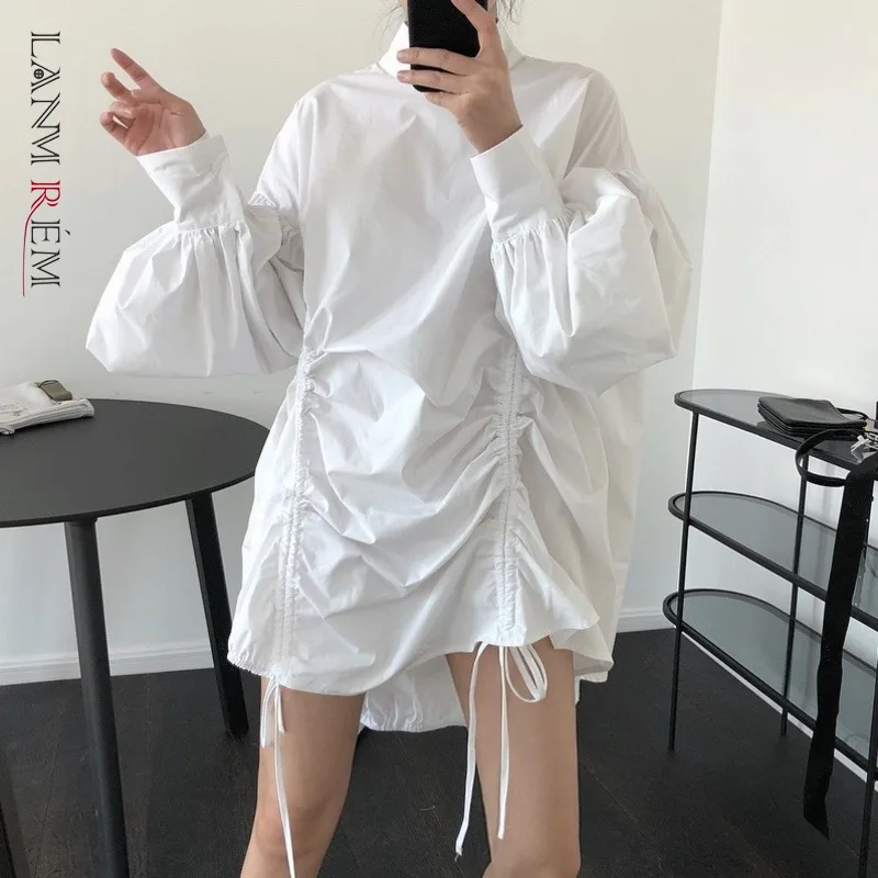 

LANMREM 2021 осенне-летнее асимметричное платье Новый нишевый дизайн плиссированные платья короткое платье с рукавами-фонариками Famale YJ897