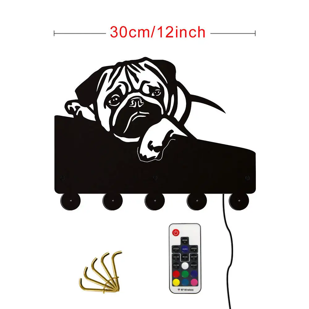 Английский бульдог собака LED настенное пальто крючок ключница искусство Декор