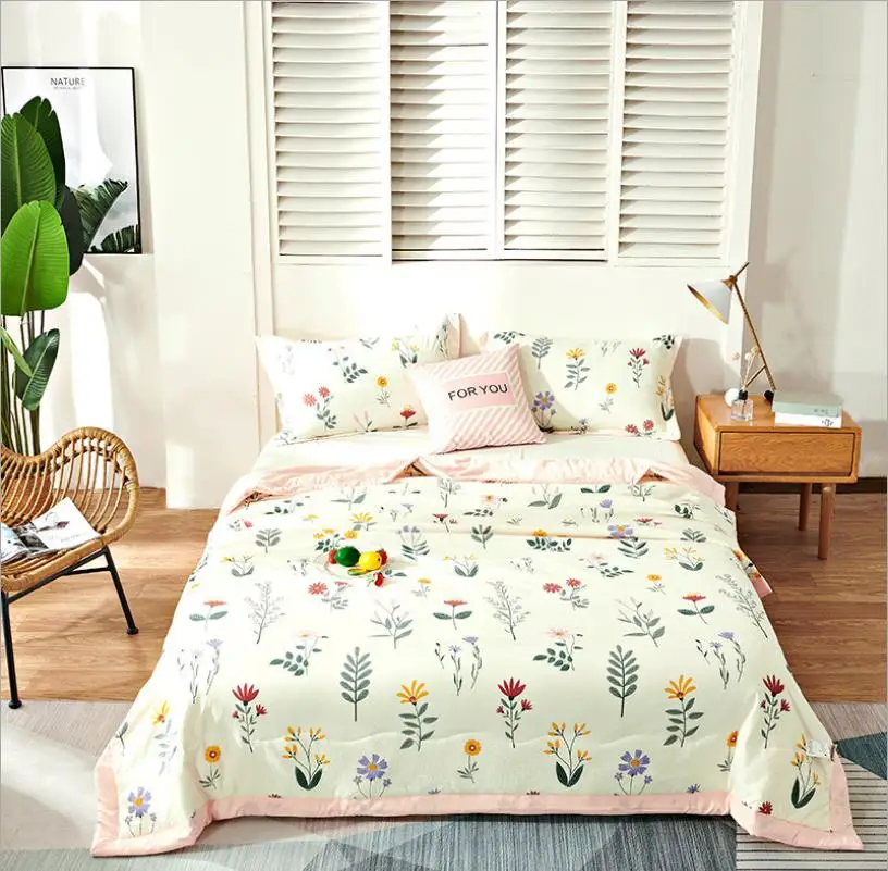 

Pure Color Washed Cotton Summer Air Condition Quilt for Bed Sofa Travel Airplane Super Soft Breathable Thin Quilts Bedspread