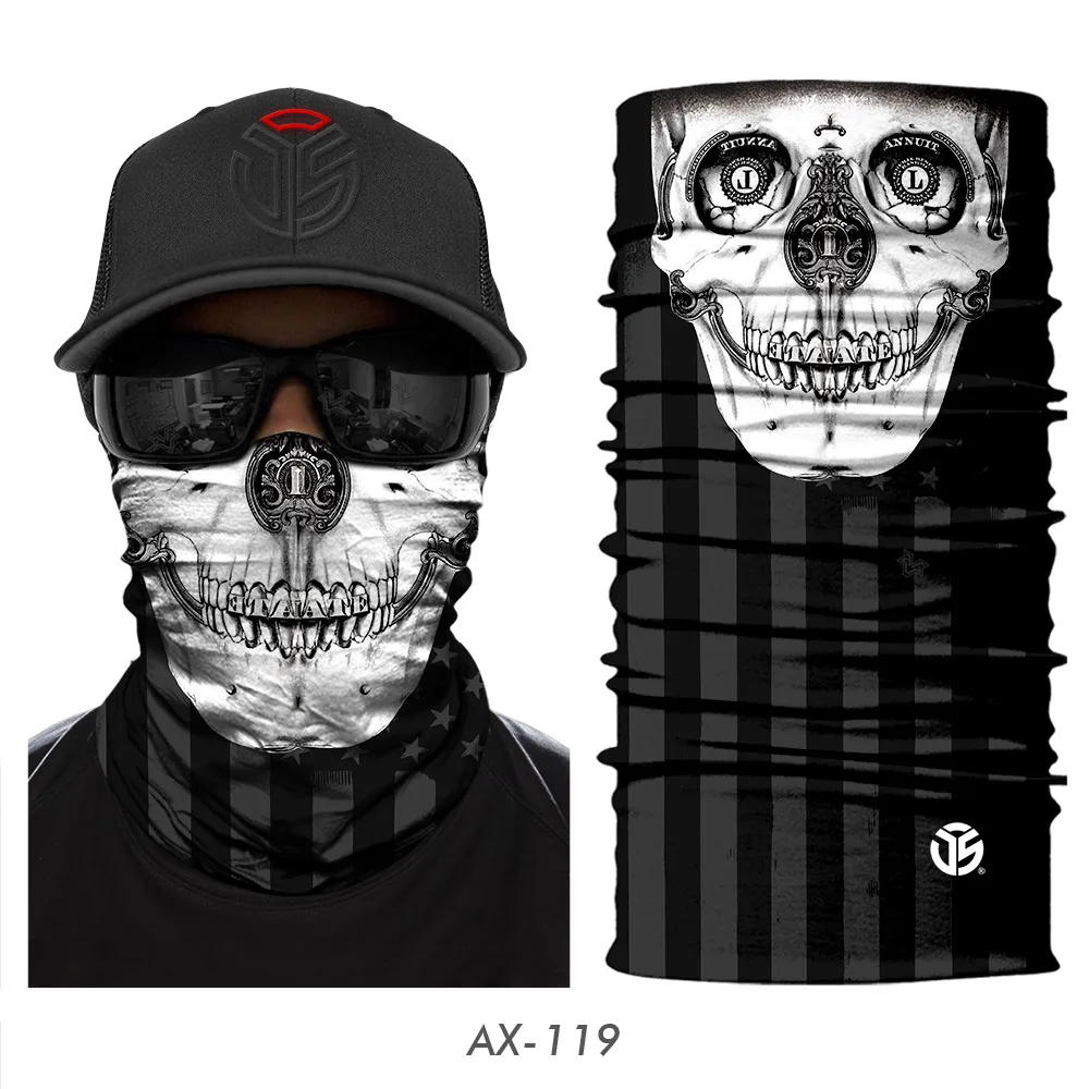 AX-119 3D Skull Ghost Balaclava Neck Gaiter Motorcycle Bandana Head Shield Skeleton Moto Biker Tube Scarf Headband Half Face Mask Men - Цвет: AX-119