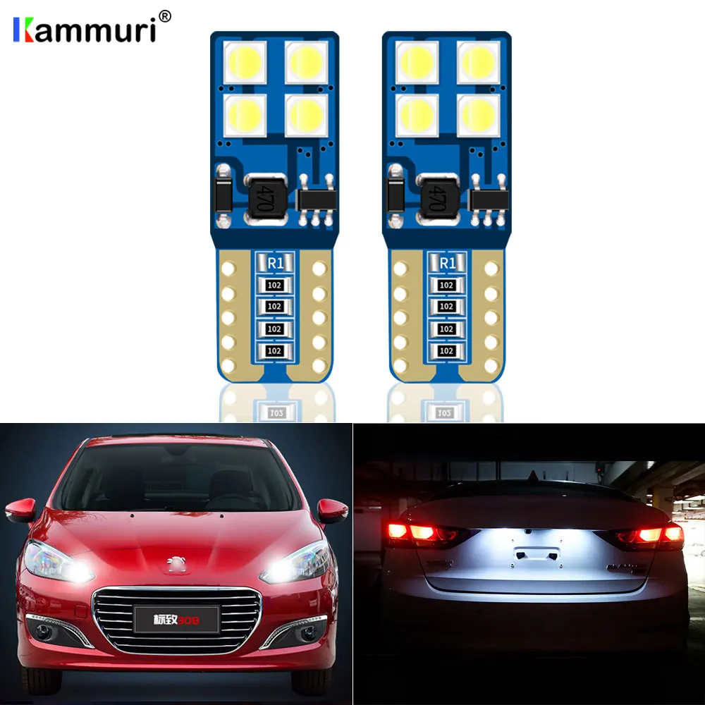 Светодиодная лампа 2xT10 W5W LED Canbus светильник для Peugeot 206 207 307 308 407 2008 3008 автомобильный