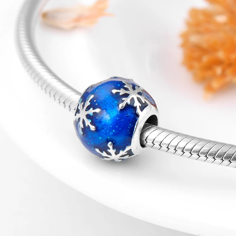 Рождественская Красивая синяя эмалированная снежная ночь Снежинка Серебряная