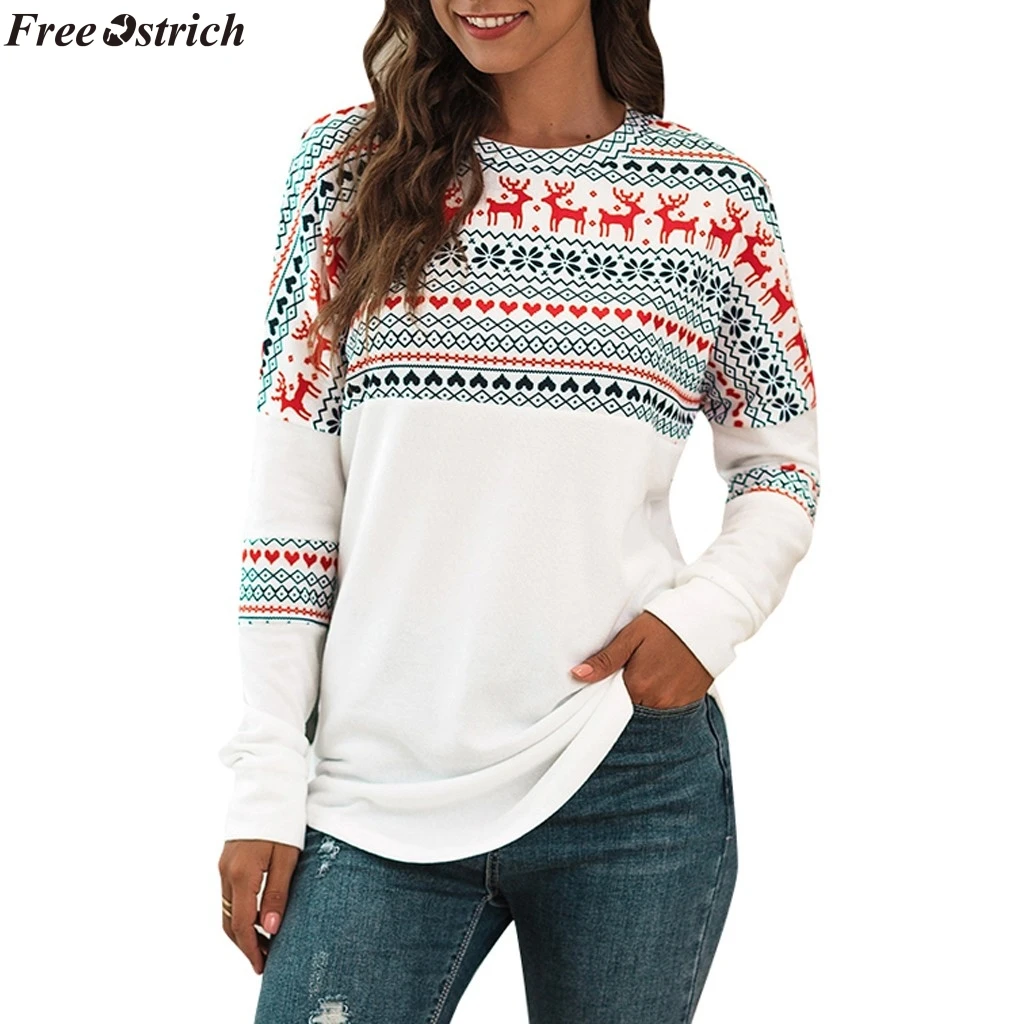 JAYCOSIN Women's fashion coat Womens Xmas T-shirt Ladies Long Sleeve Patching Blouse Casual Sweatshirt Tops slim | Женская одежда