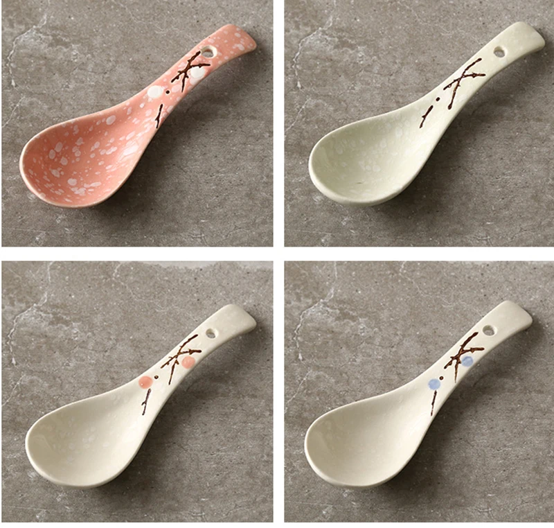 Японская керамическая ложка ручная роспись фарфоровая суповая кухонная посуда