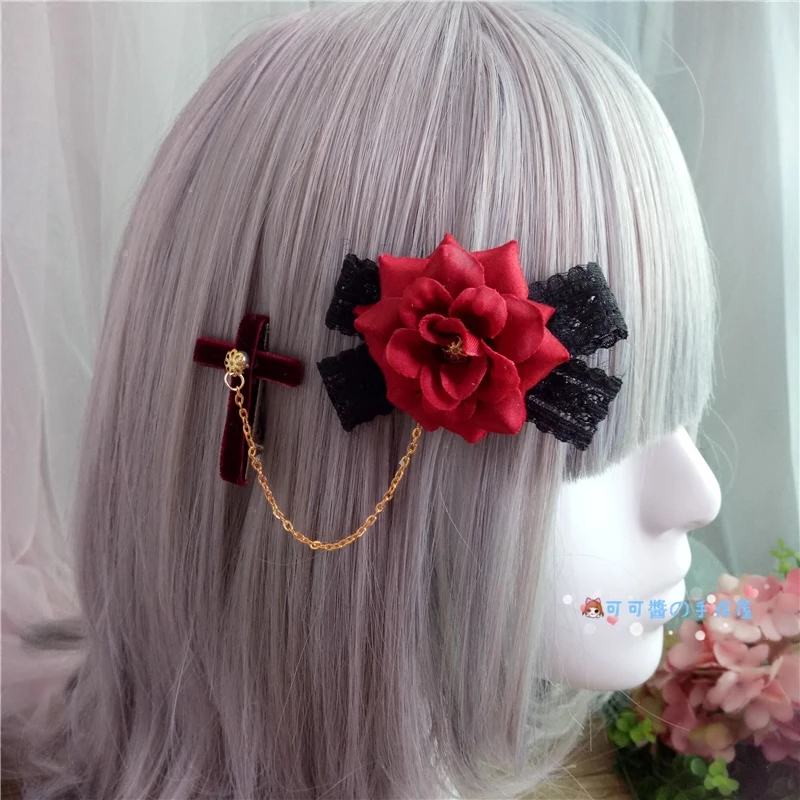 Лолита темные мертвые волосы аксессуары готический вампир красная заколка для