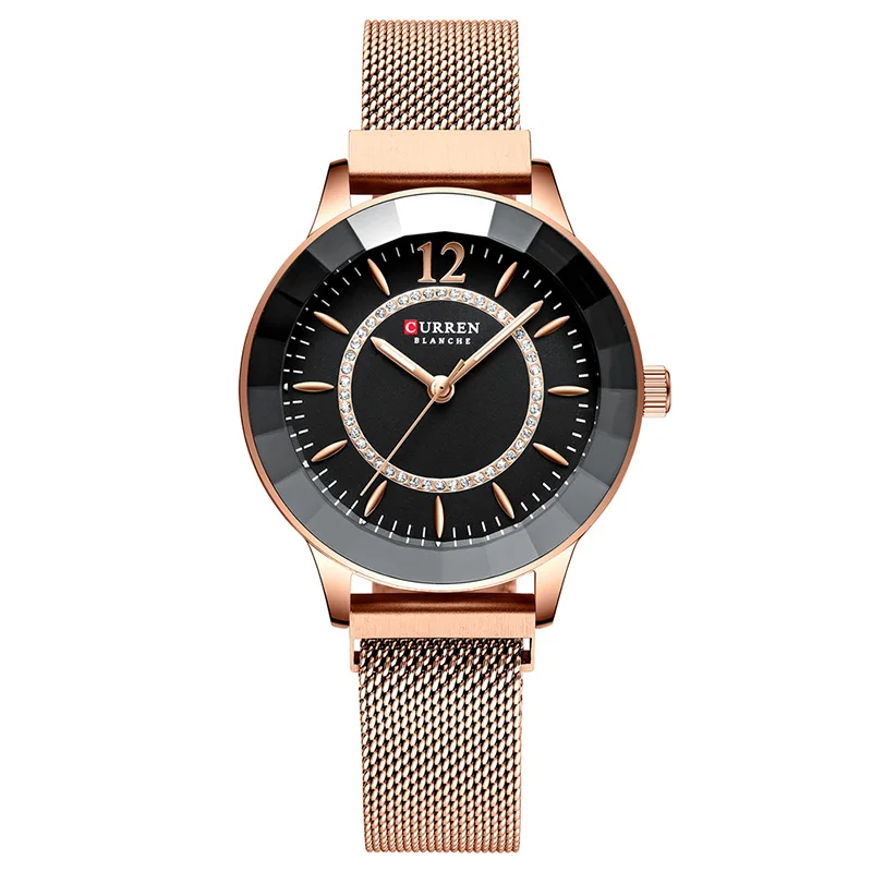 rose gold black CURREN лучший бренд роскошные женские часы модные кварцевые часы женские часы простые водонепроницаемые наручные часы подарок Relogio Feminino - Цвет: rose gold black