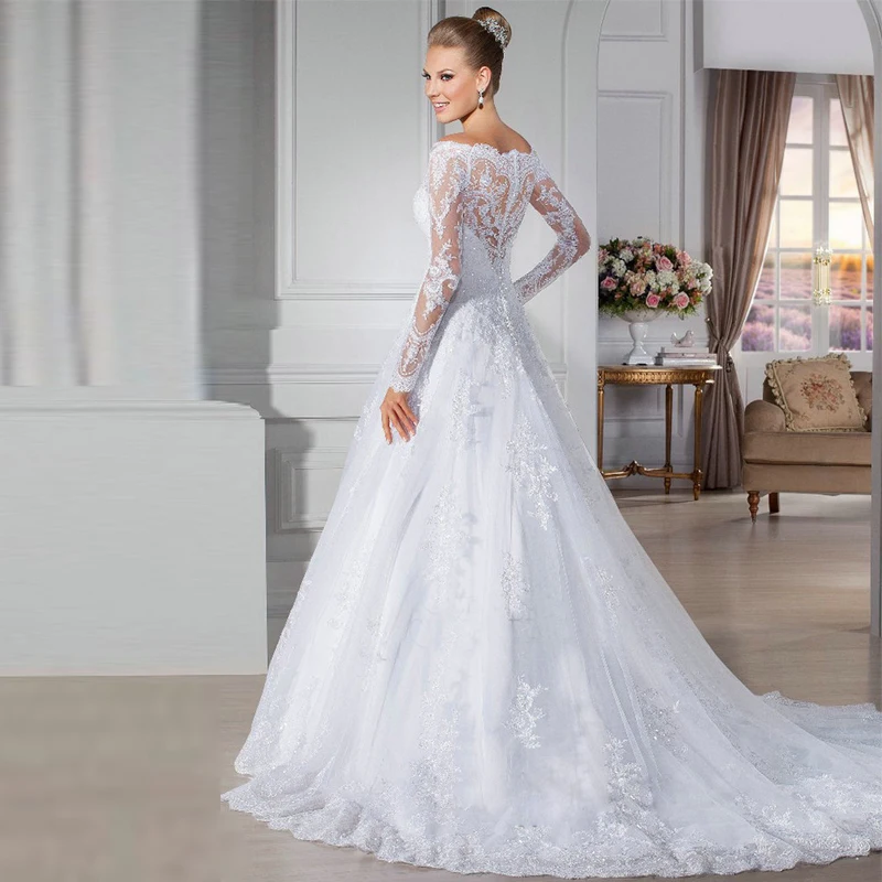 

2018 Long Sleeve Lace appliques vestido de noiva Off the Shoulder Bridal Gown robe de mariage mother of the bride dresses