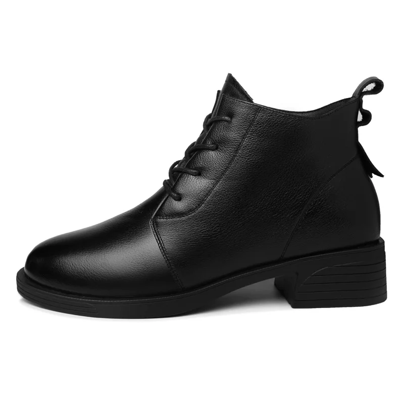 

Round Toe Square Heel Lace-Up Solid Color Short Boots, Waterproof Platform Women'S Shoes